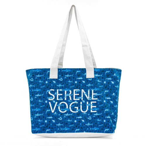 Aqua Dolphin Carry-all Bag featuring ocean-blue dolphin print by Serene Vogue