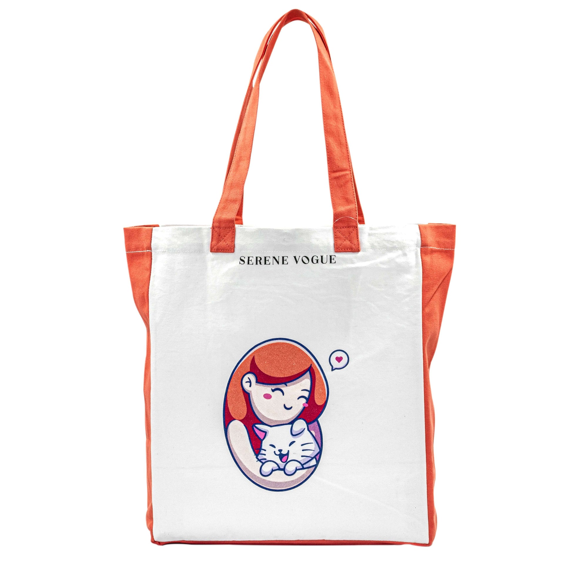 Kitty Tote Bag with girl and cat design – eco-friendly tote by Serene Vogue