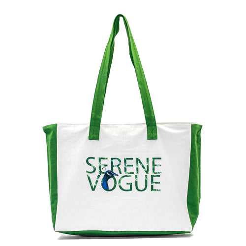 Eco Chic Shopper Bag with green accents and sustainable canvas by Serene Vogue