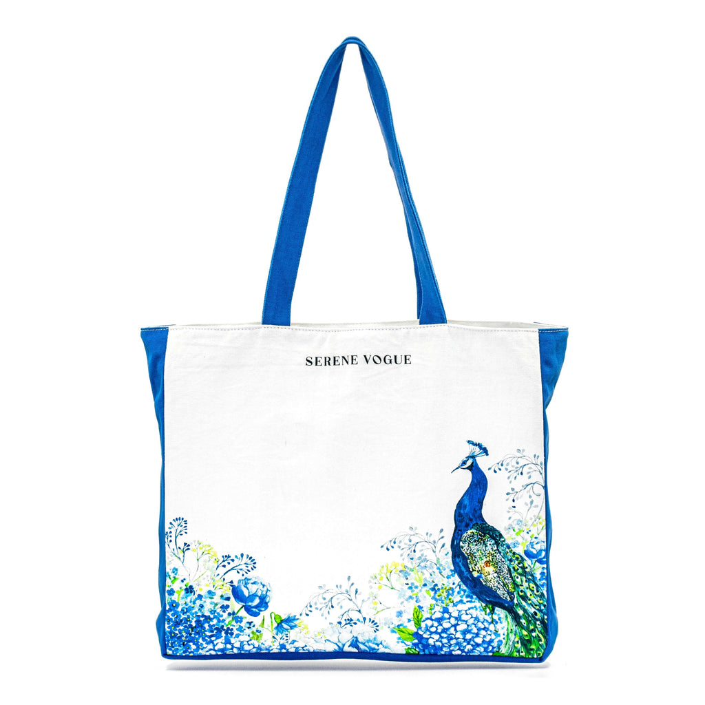Peacock Panache Shoulder Bag with teal, gold, and emerald hand embroidery on premium canvas by Serene Vogue