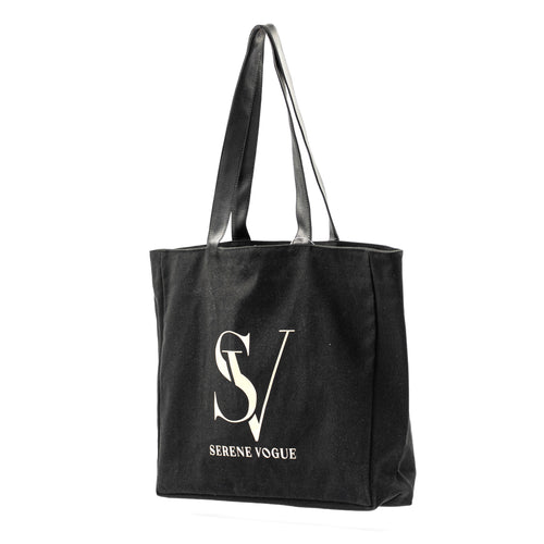 Elite Canvas Shopper Bag with Serene Vogue logo, reinforced handles, and inner zipper pocket