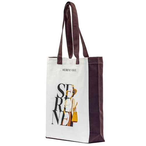 Carry Chic Tote Bag with white canvas body and brown handles by Serene Vogue