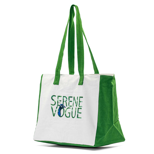 Eco Chic Shopper Bag with green accents and sustainable canvas by Serene Vogue