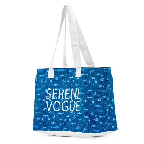 Aqua Dolphin Carry-all Bag featuring ocean-blue dolphin print by Serene Vogue