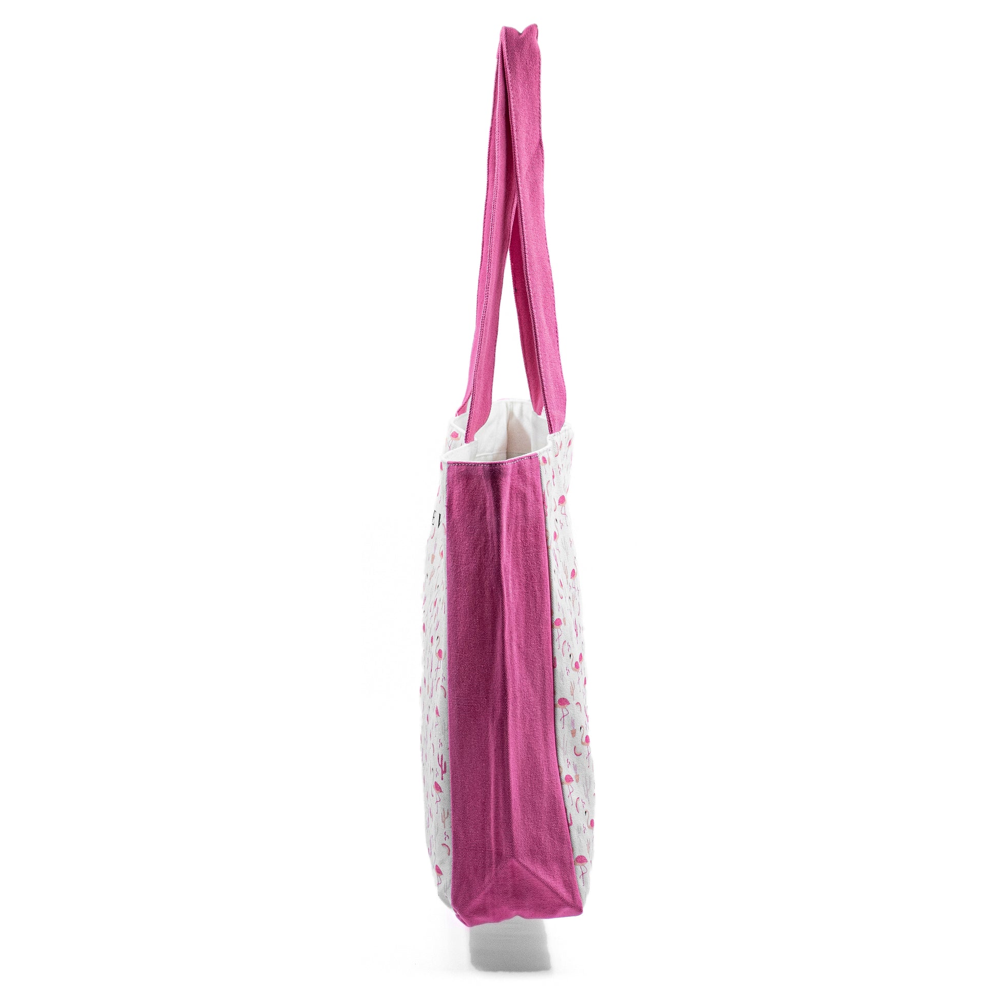 Pink Plume Shopper Bag with pink flamingo print and Serene Vogue logo