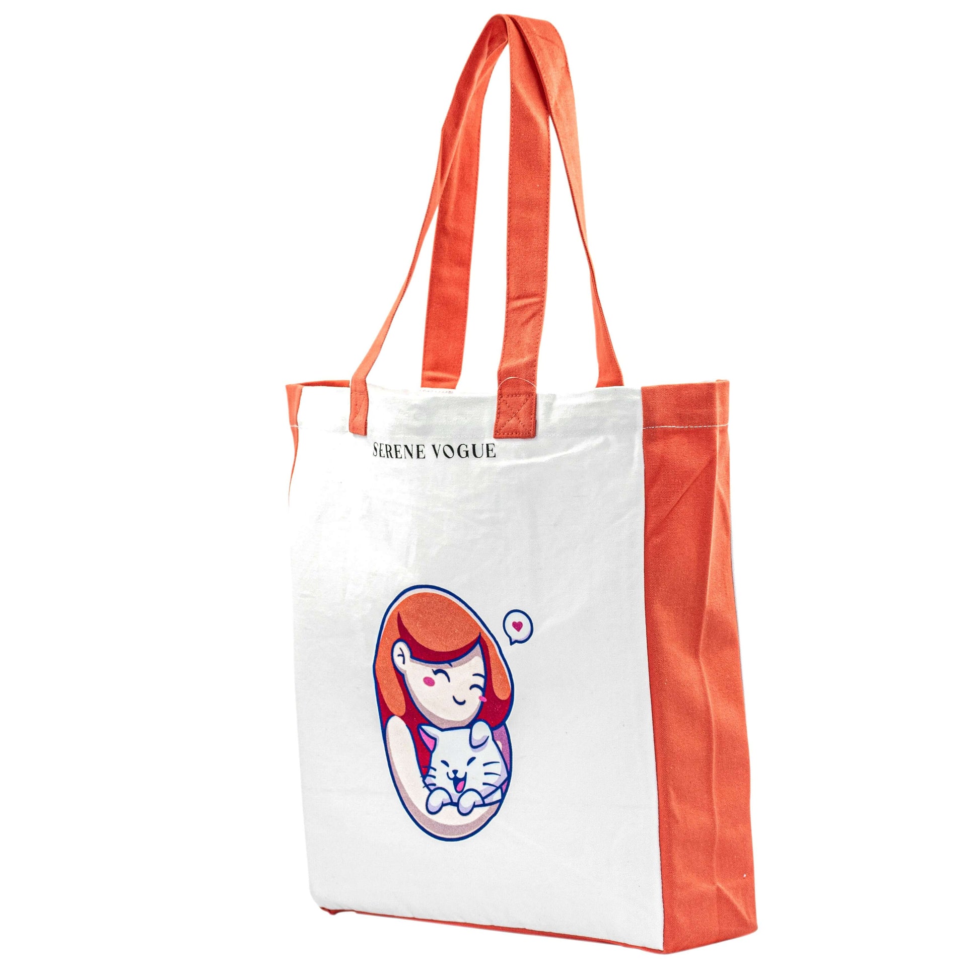 Kitty Tote Bag with girl and cat design – eco-friendly tote by Serene Vogue