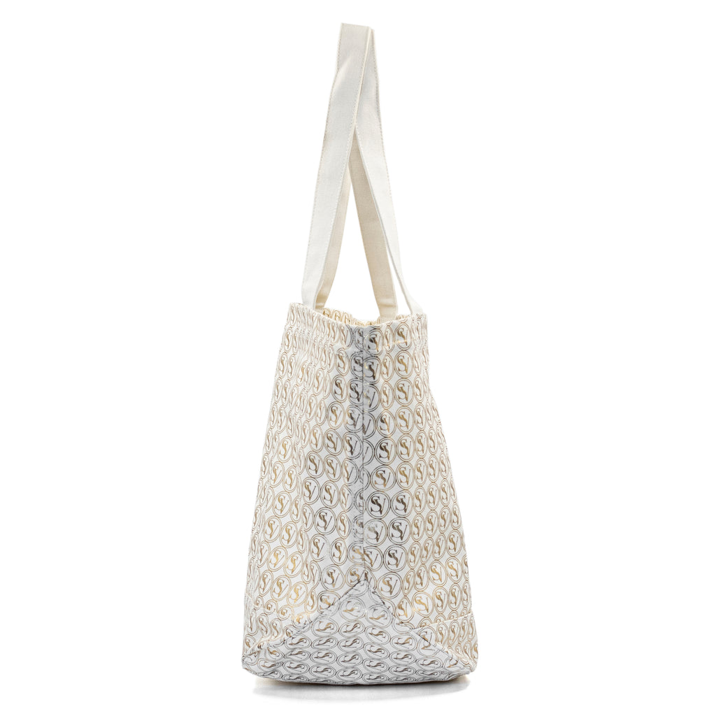 Silent Giant Carryall Bag with gold SV pattern and basket shape by Serene Vogue