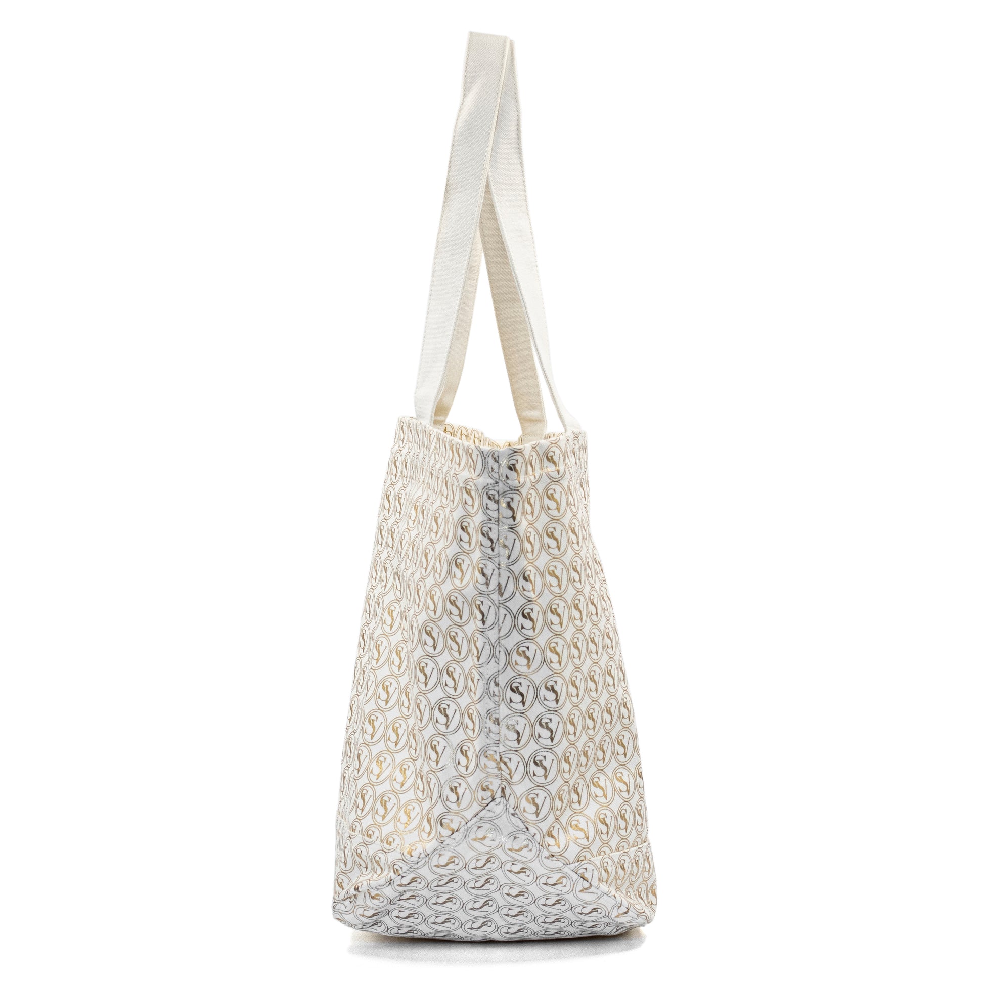 Silent Giant Carryall Bag with gold SV pattern and basket shape by Serene Vogue