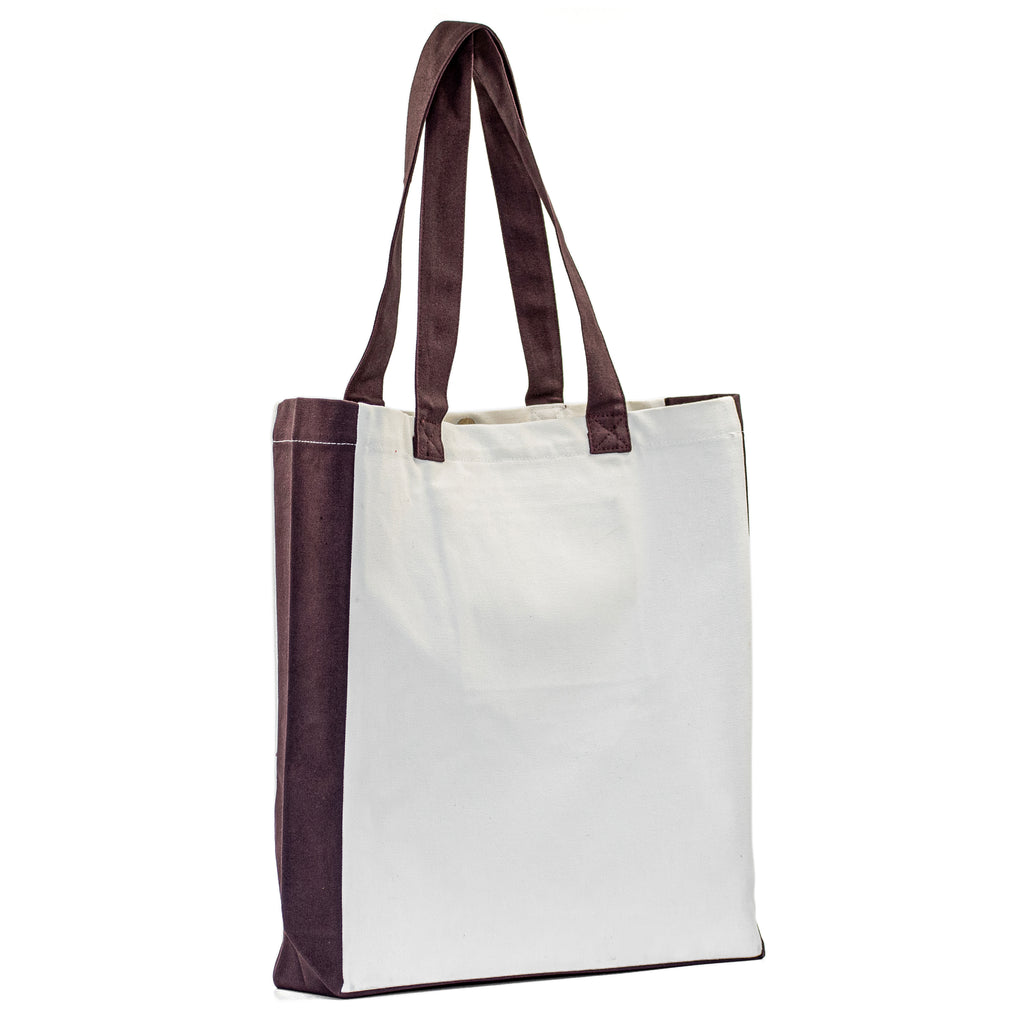 Carry Chic Tote Bag with white canvas body and brown handles by Serene Vogue