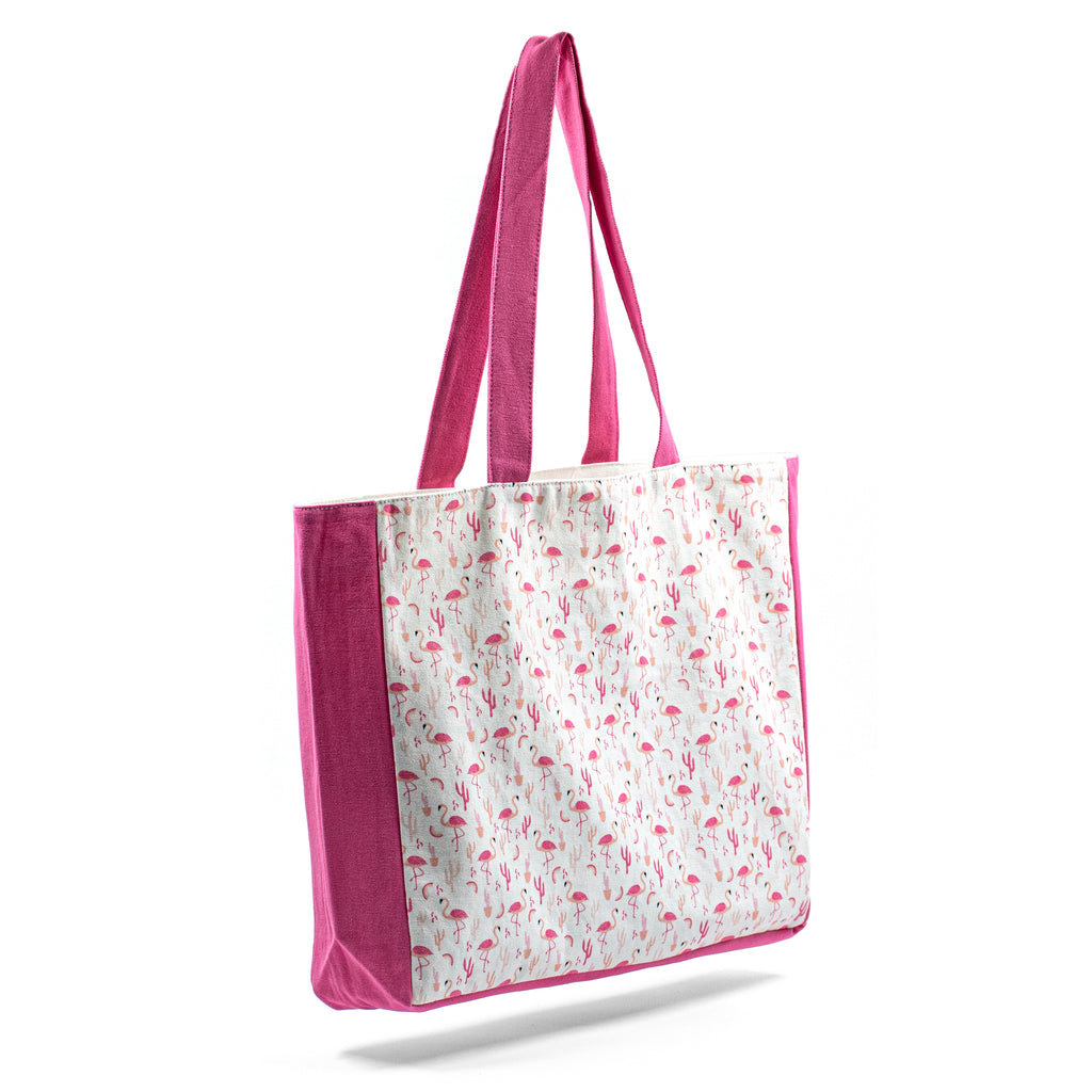 Pink Plume Shopper Bag with pink flamingo print and Serene Vogue logo