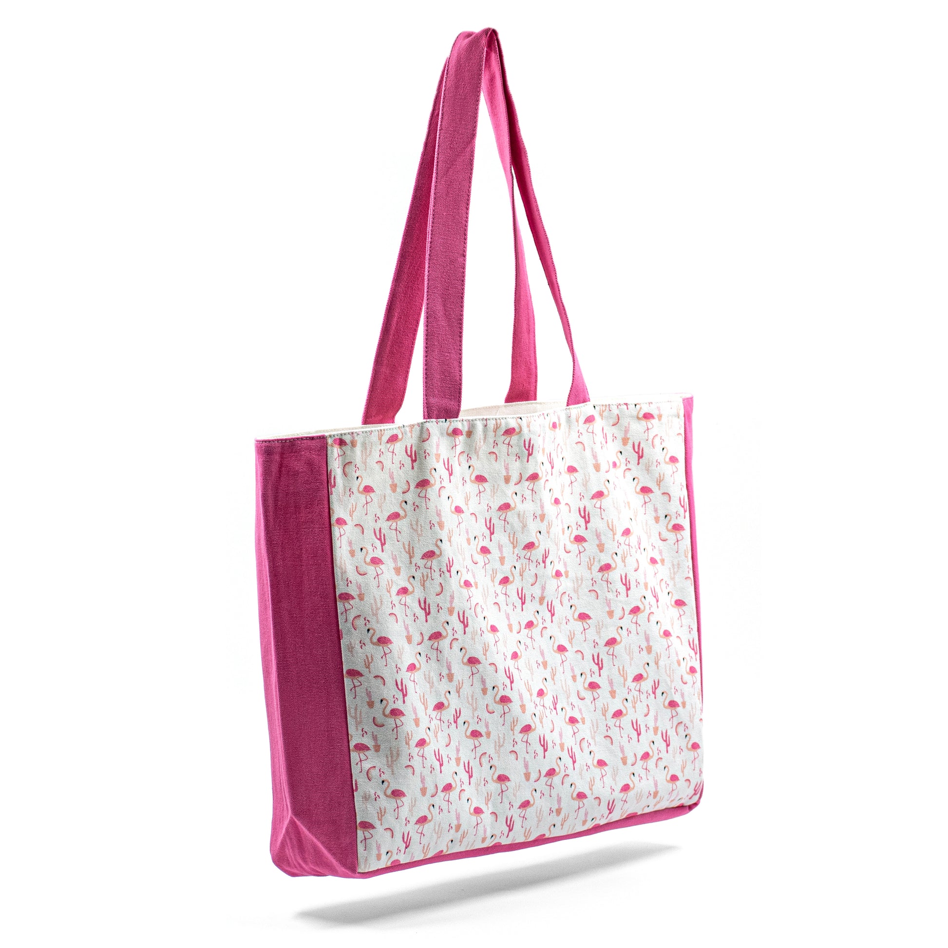 Pink Plume Shopper Bag with pink flamingo print and Serene Vogue logo