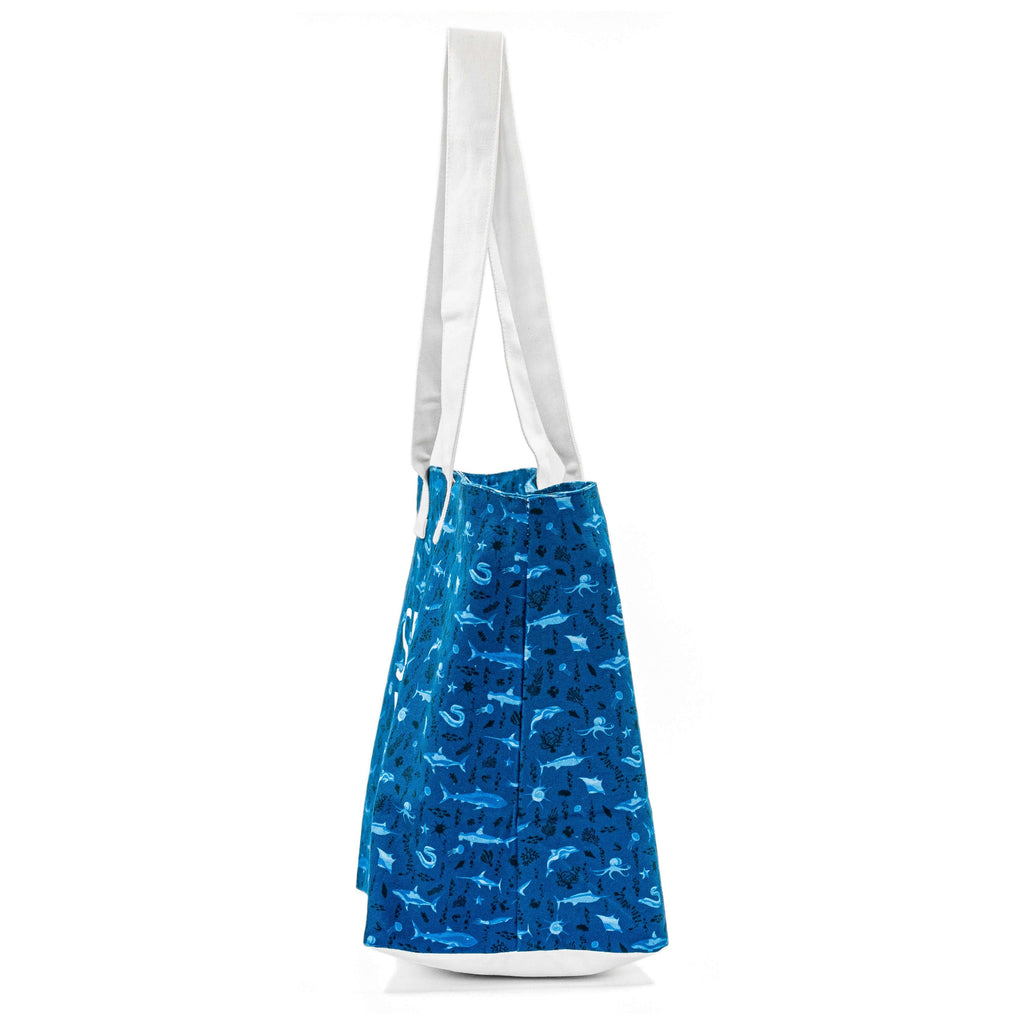 Aqua Dolphin Carry-all Bag featuring ocean-blue dolphin print by Serene Vogue
