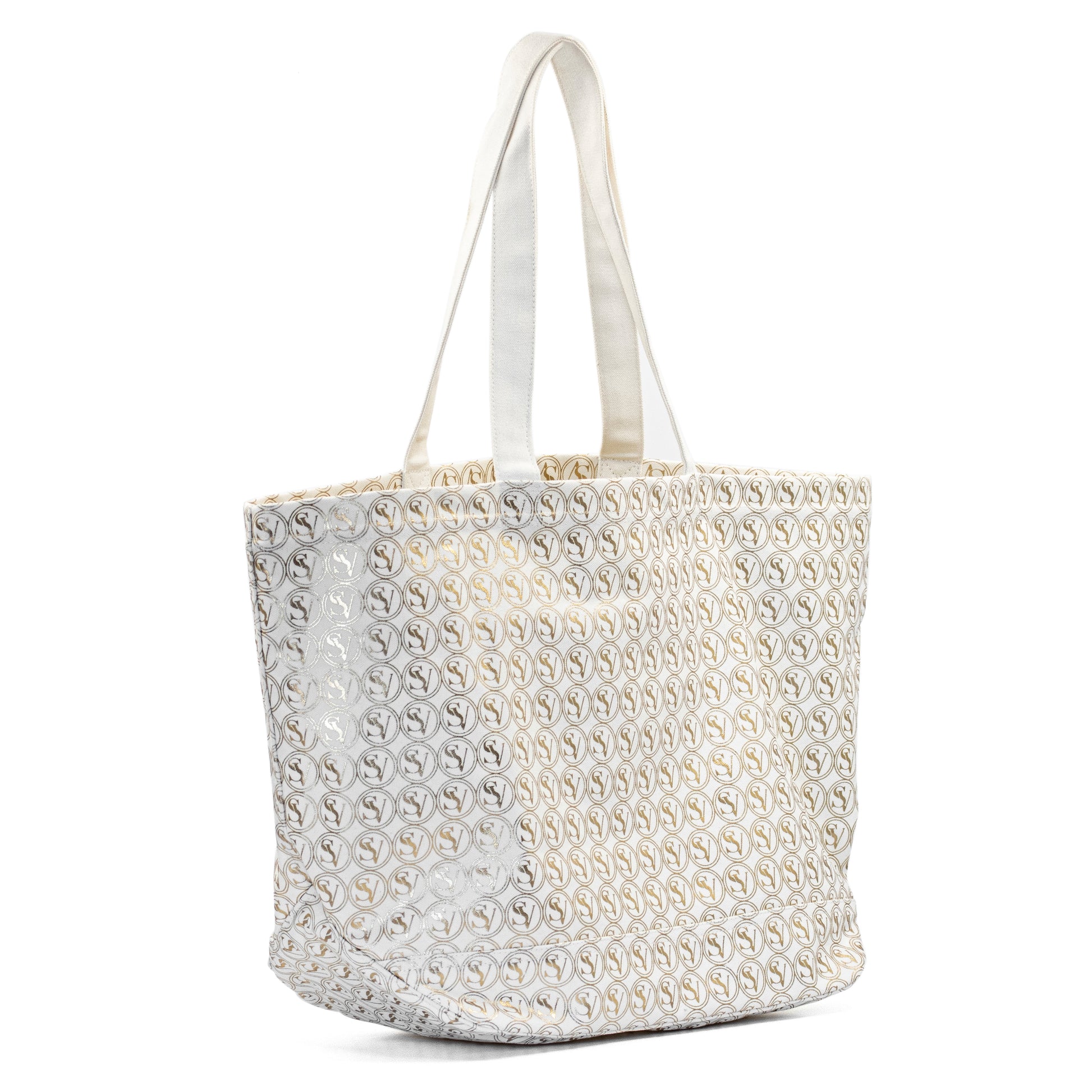Silent Giant Carryall Bag with gold SV pattern and basket shape by Serene Vogue