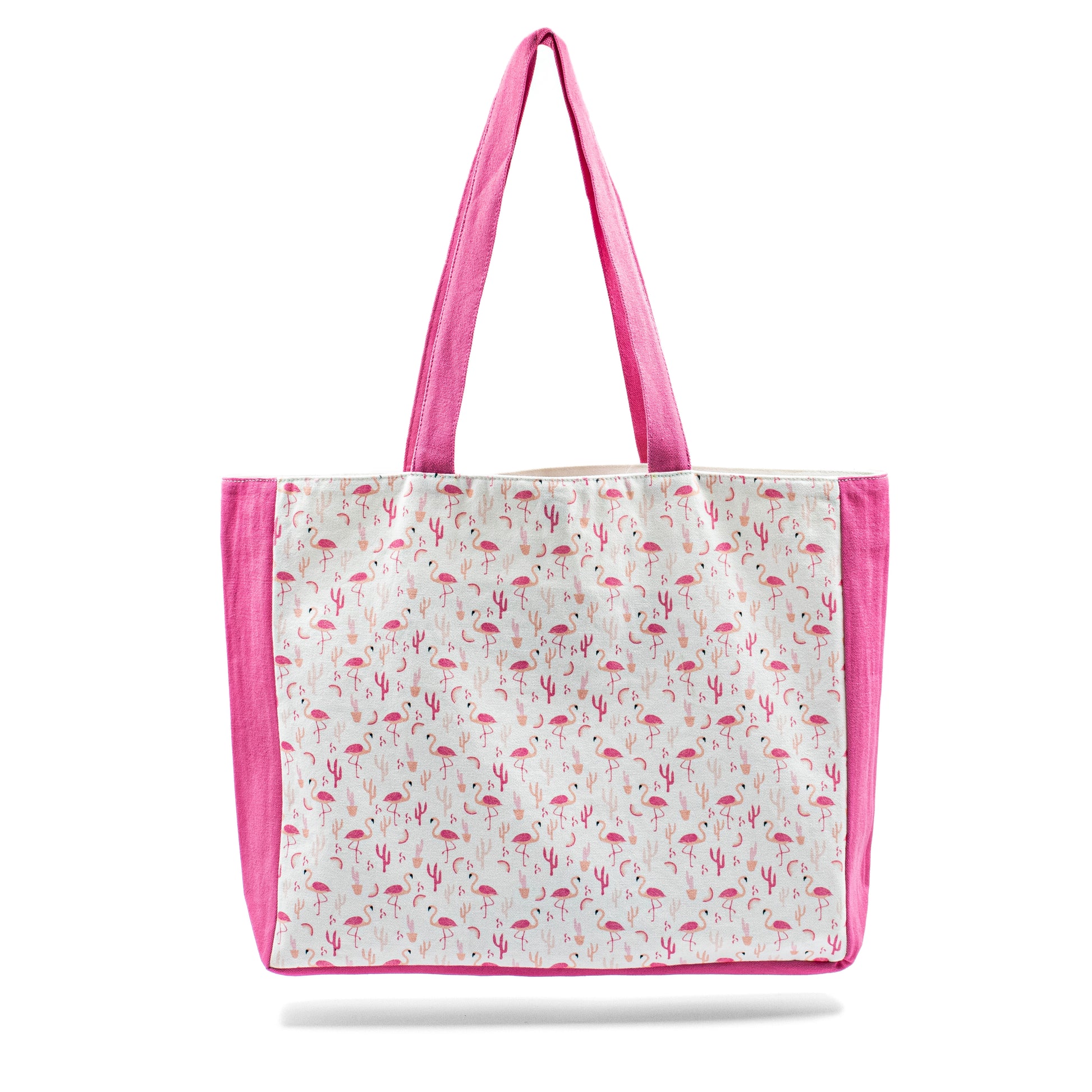 Pink Plume Shopper Bag with pink flamingo print and Serene Vogue logo