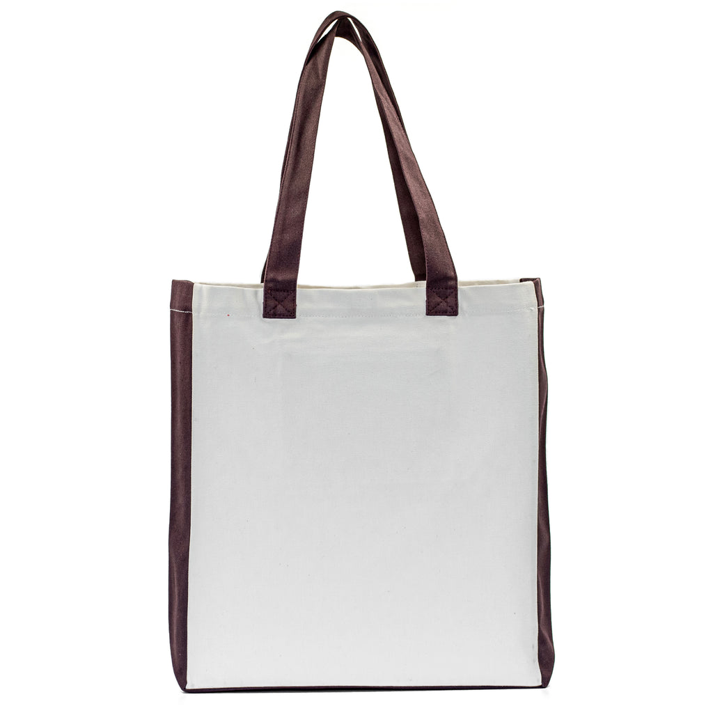 Carry Chic Tote Bag with white canvas body and brown handles by Serene Vogue