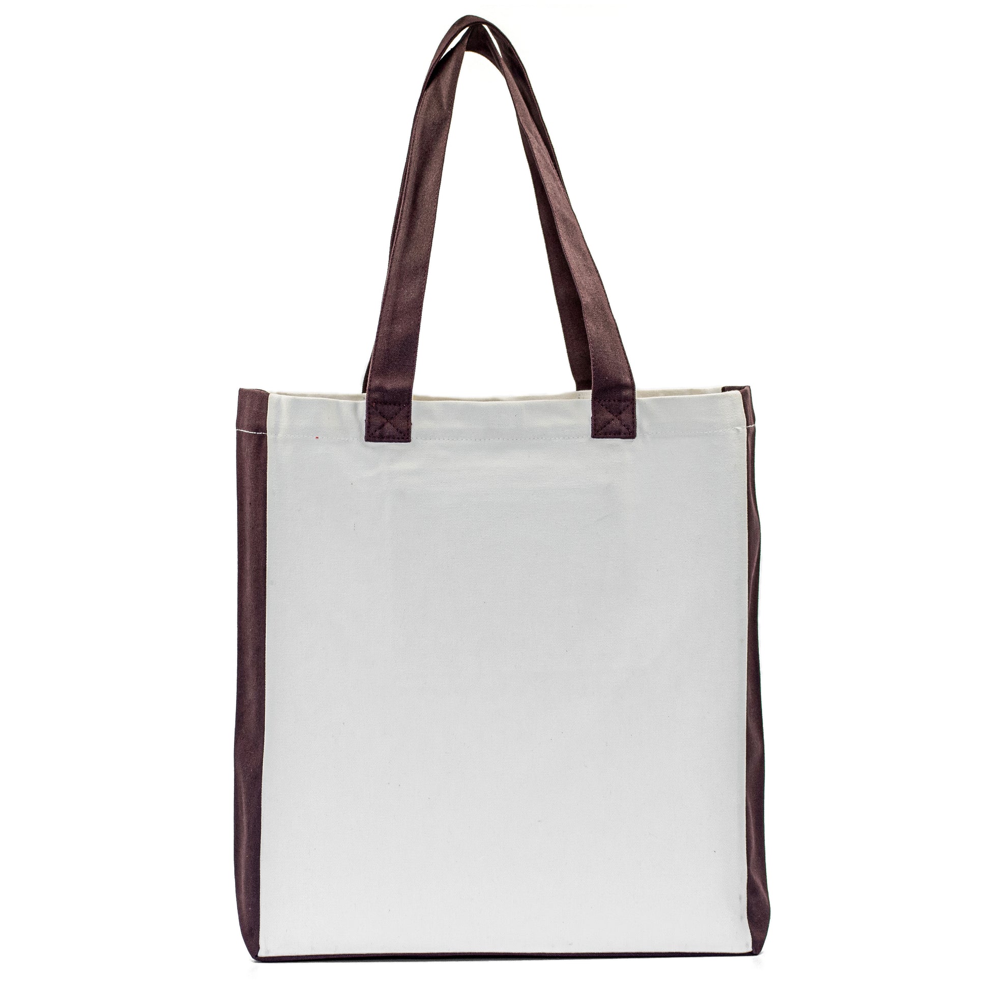 Carry Chic Tote Bag with white canvas body and brown handles by Serene Vogue