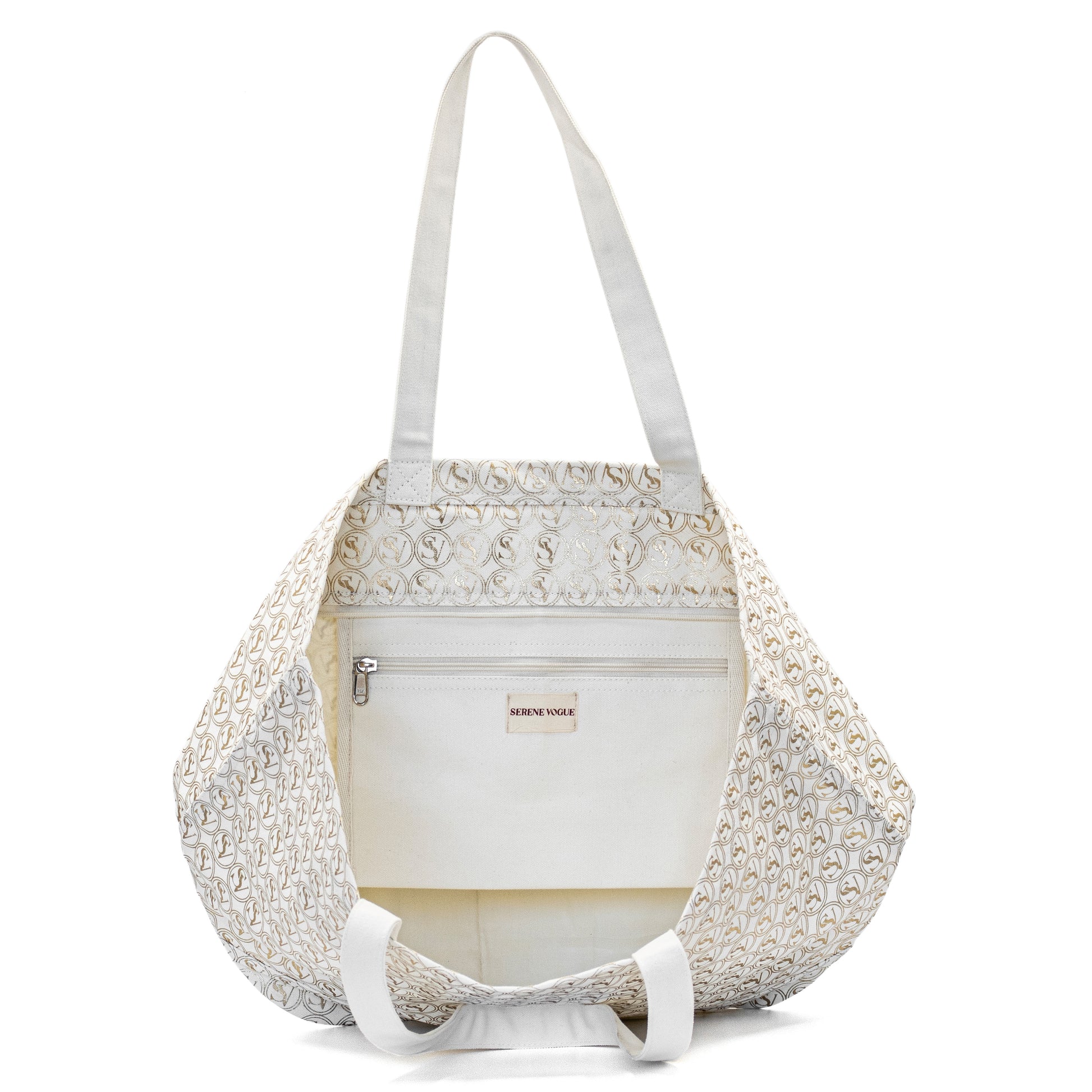 Silent Giant Carryall Bag with gold SV pattern and basket shape by Serene Vogue