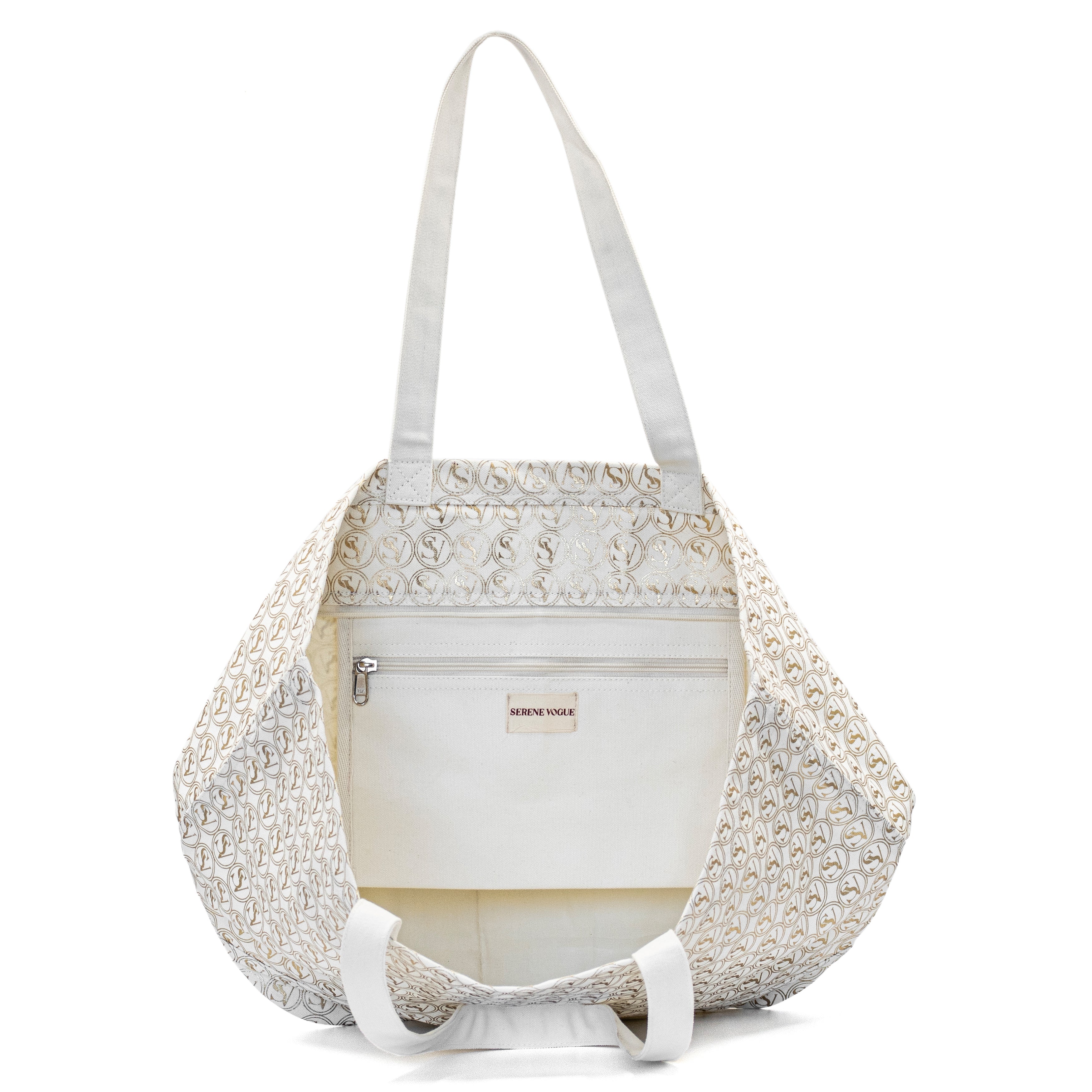 Silent Giant Carryall Bag with gold SV pattern and basket shape by Serene Vogue