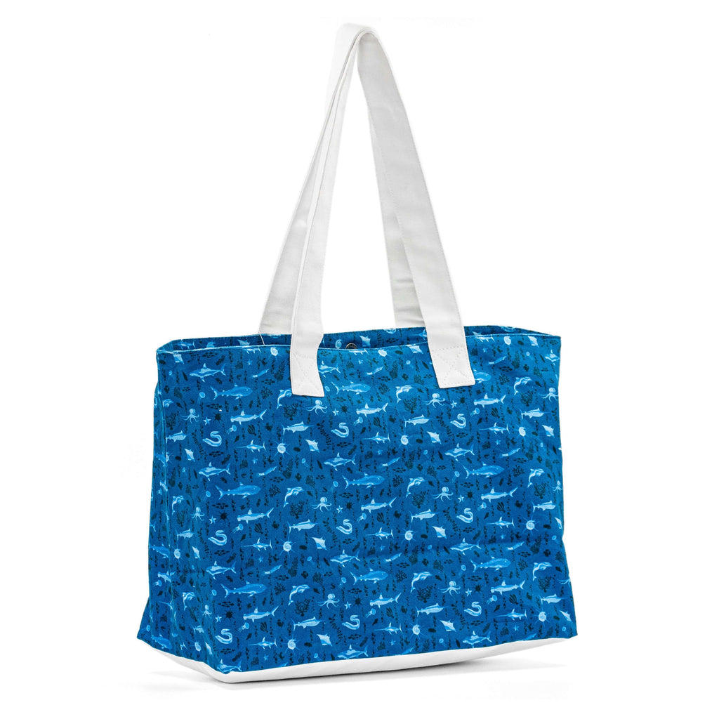 Aqua Dolphin Carry-all Bag featuring ocean-blue dolphin print by Serene Vogue