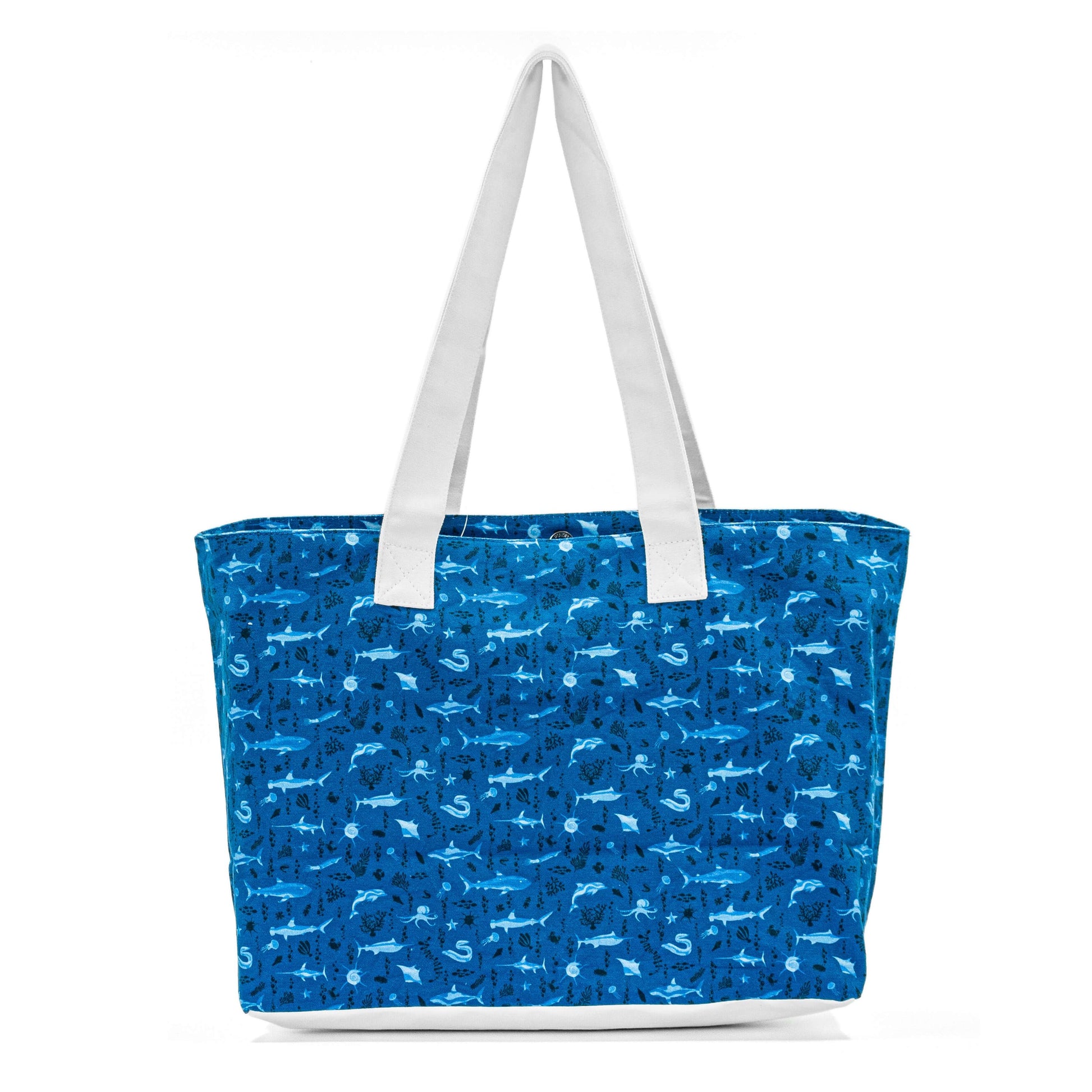 Aqua Dolphin Carry-all Bag featuring ocean-blue dolphin print by Serene Vogue