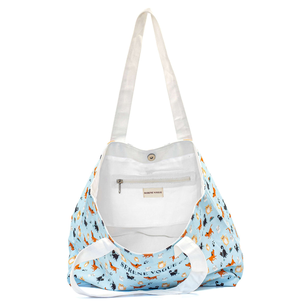 Pup Parade Cat Couture Shoulder Bag with dog and cat parade print by Serene Vogue