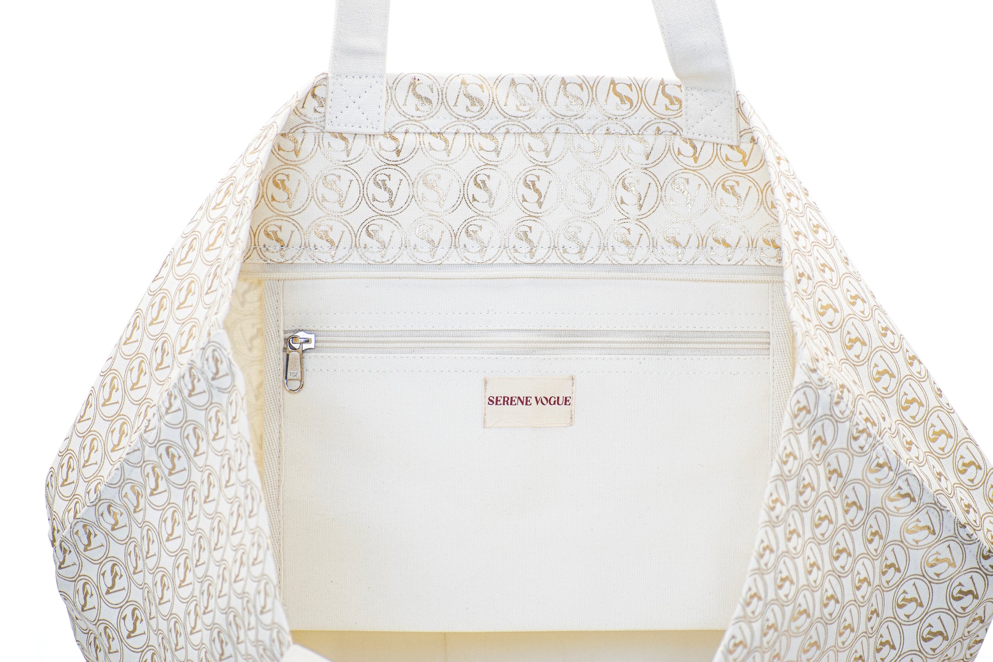 Silent Giant Carryall Bag with gold SV pattern and basket shape by Serene Vogue