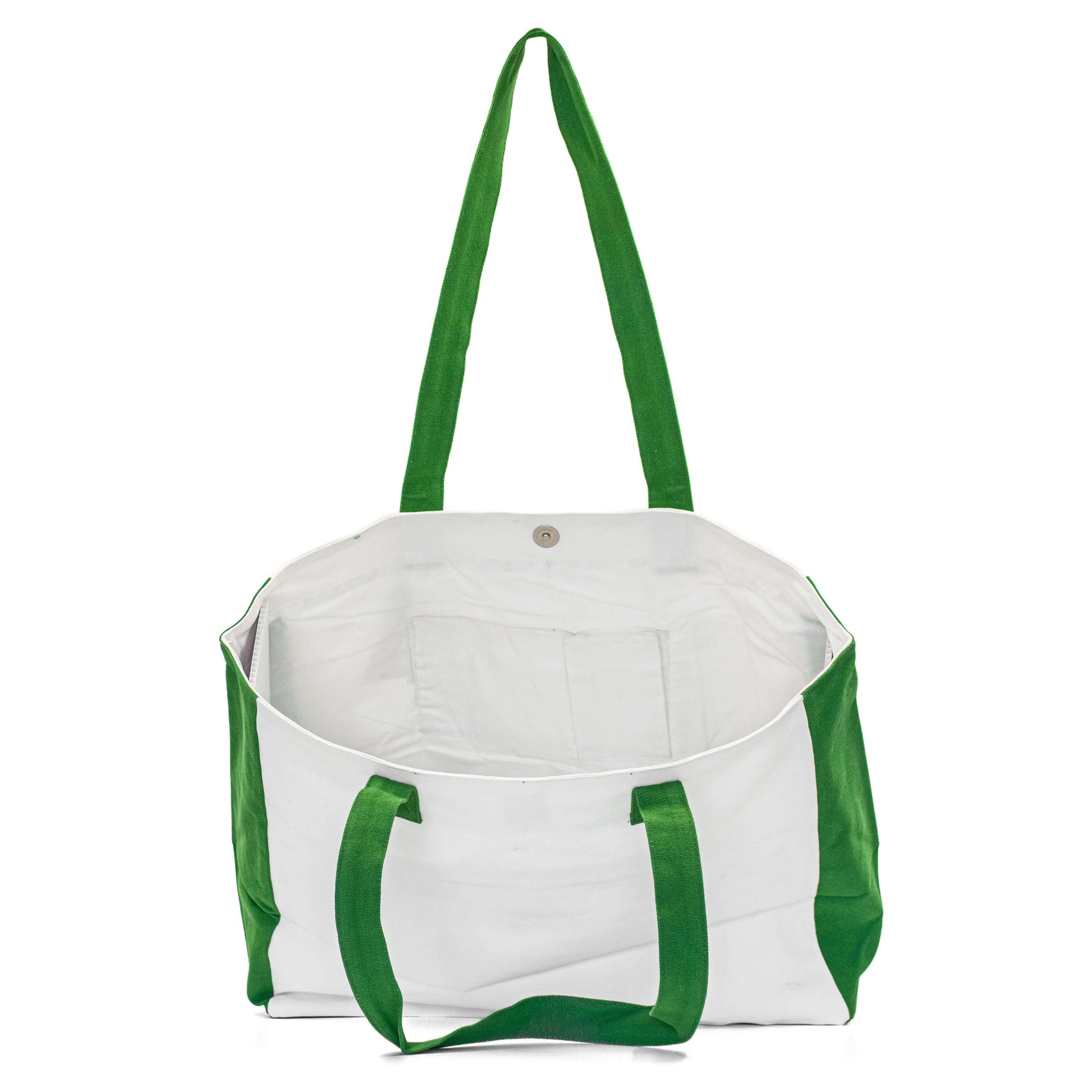 Eco Chic Shopper Bag with green accents and sustainable canvas by Serene Vogue