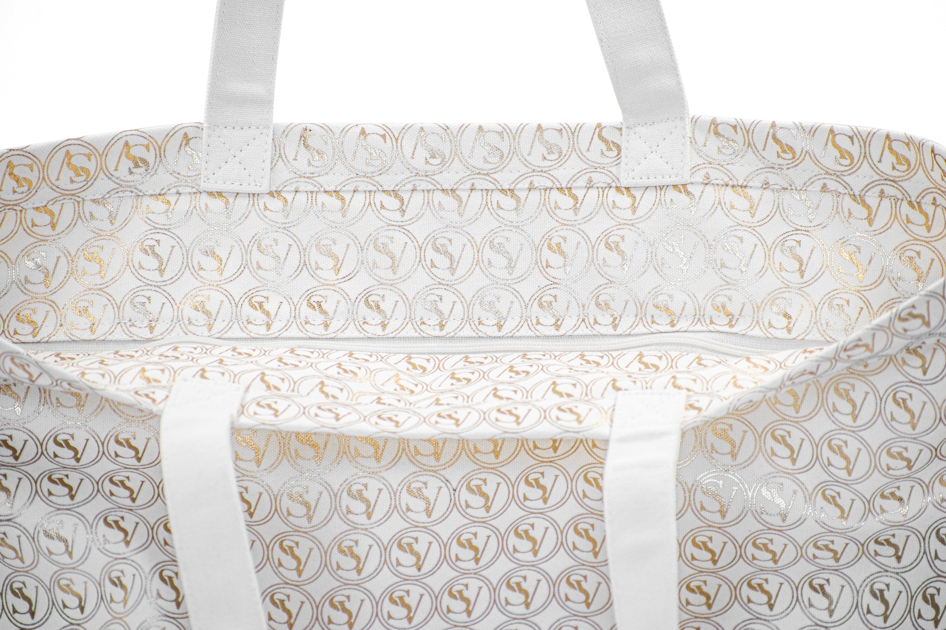 Silent Giant Carryall Bag with gold SV pattern and basket shape by Serene Vogue