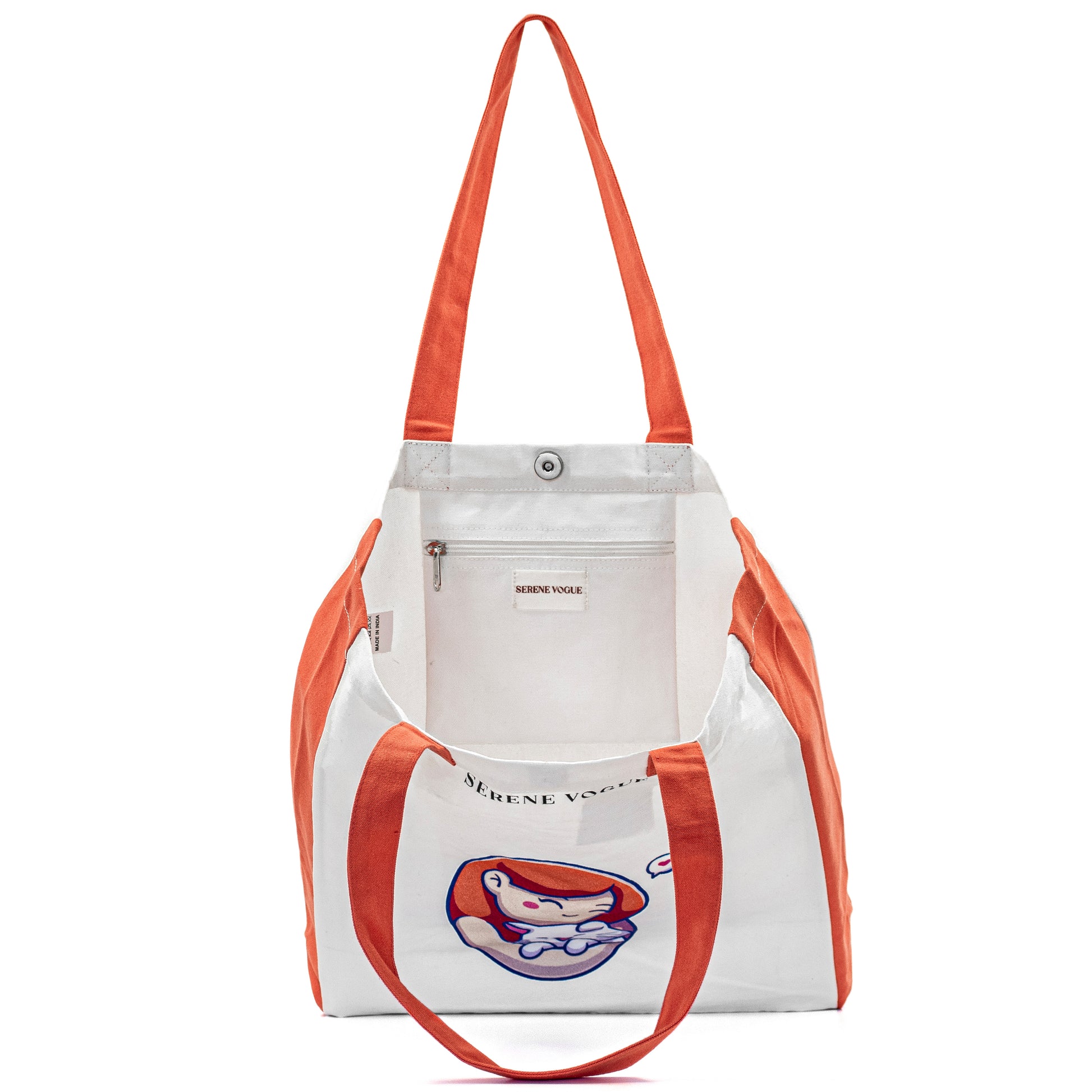 Kitty Tote Bag with girl and cat design – eco-friendly tote by Serene Vogue