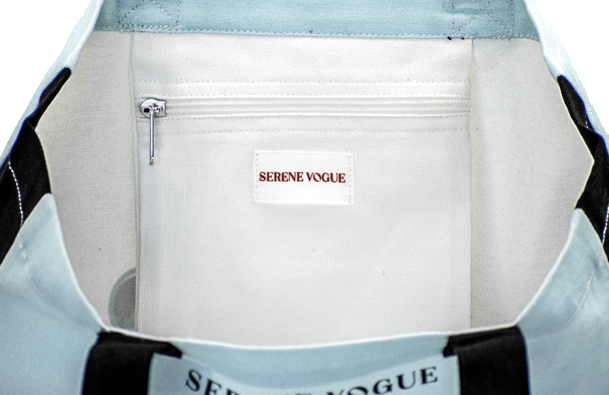 Panda Prowl Tote Bag with panda print and black canvas handles by Serene Vogue