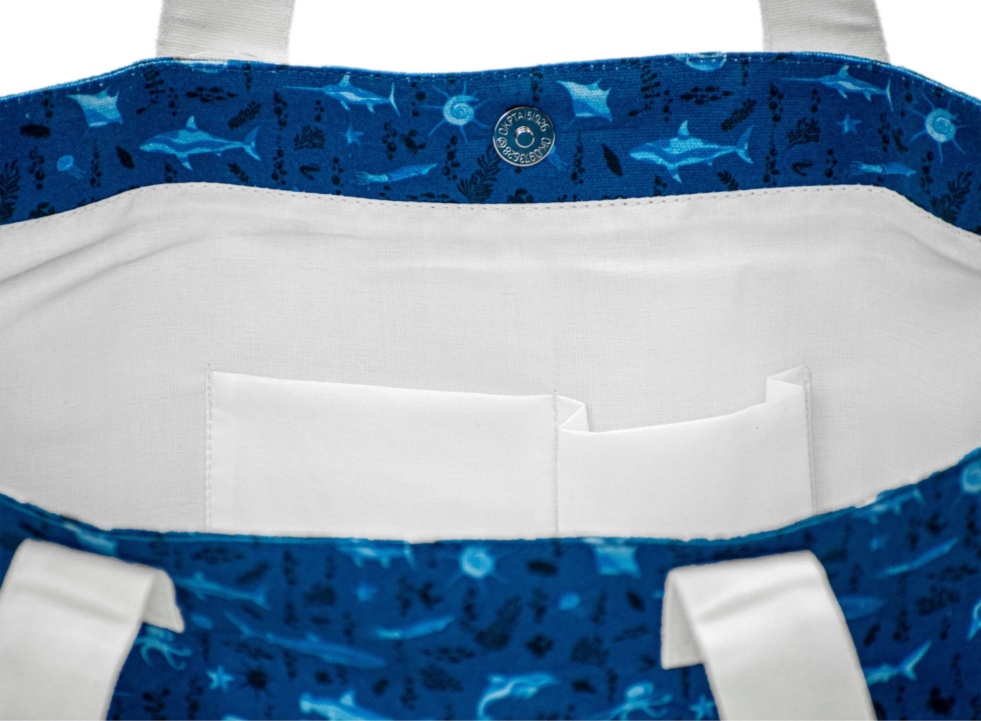 Aqua Dolphin Carry-all Bag featuring ocean-blue dolphin print by Serene Vogue