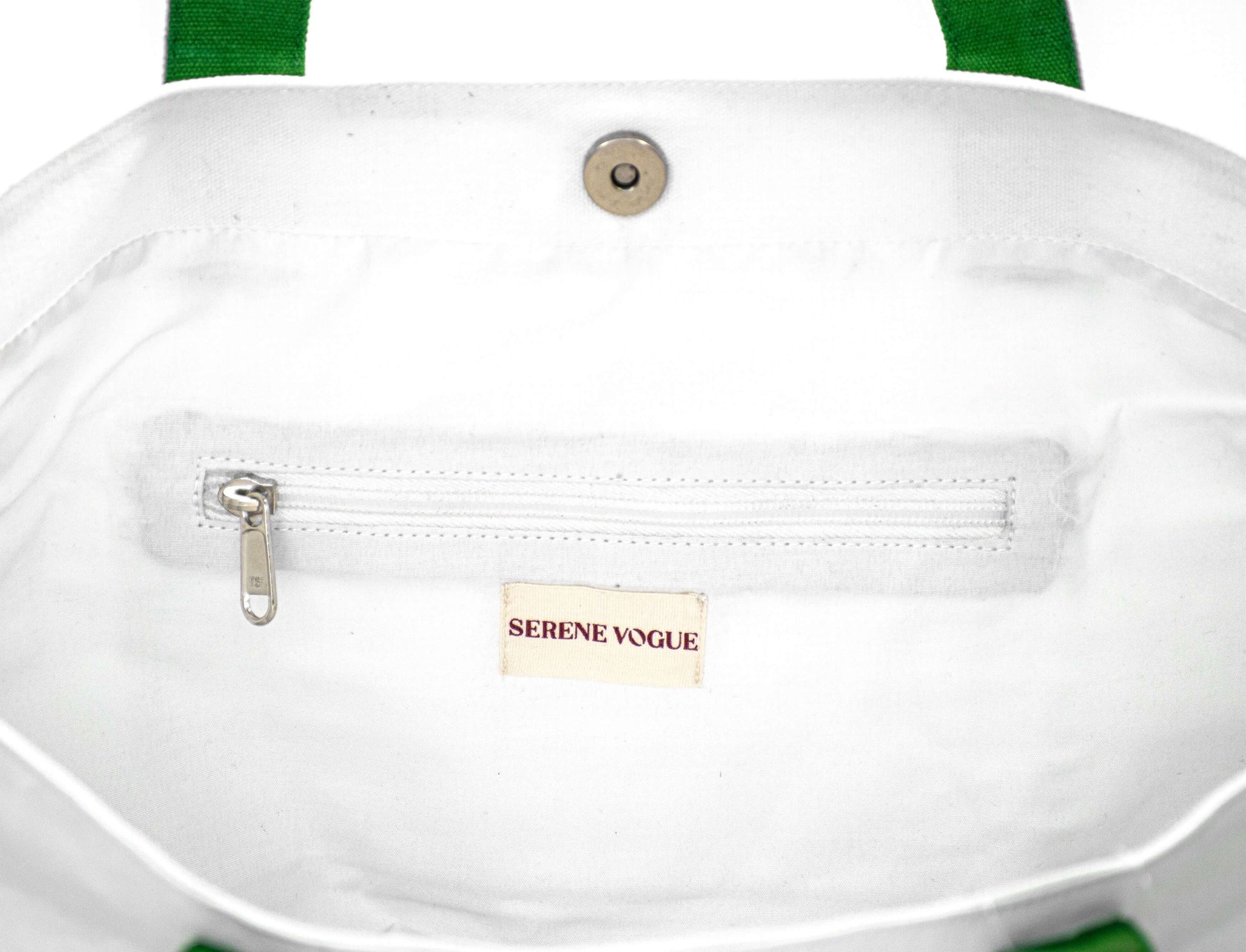 Eco Chic Shopper Bag with green accents and sustainable canvas by Serene Vogue
