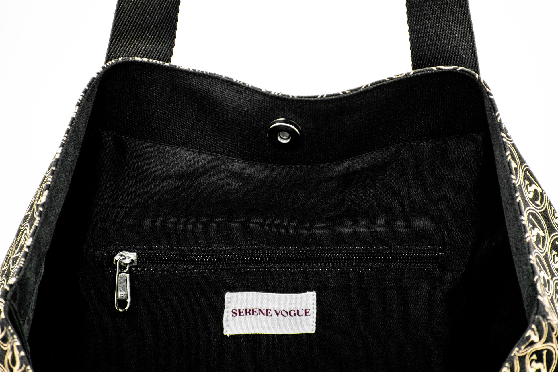 Lux Carry All Bag with Serene Vogue logo and canvas build, perfect for shopping and travel