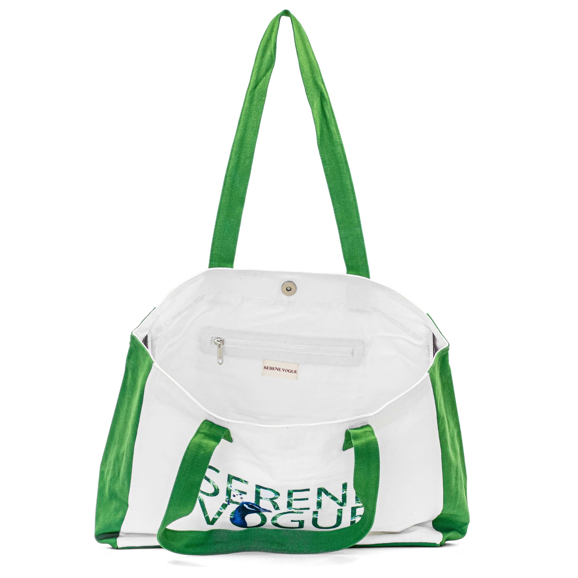 Eco Chic Shopper Bag with green accents and sustainable canvas by Serene Vogue
