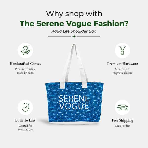 The Serene Vogue Fashion Aqua Life Shoulder Bag – durable premium canvas handbag for women, designed in Vancouver